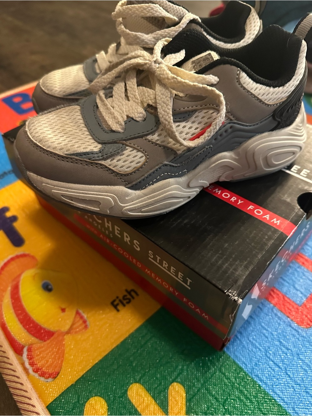 Skechers Kids Gray White & Black Athletic Sneakers